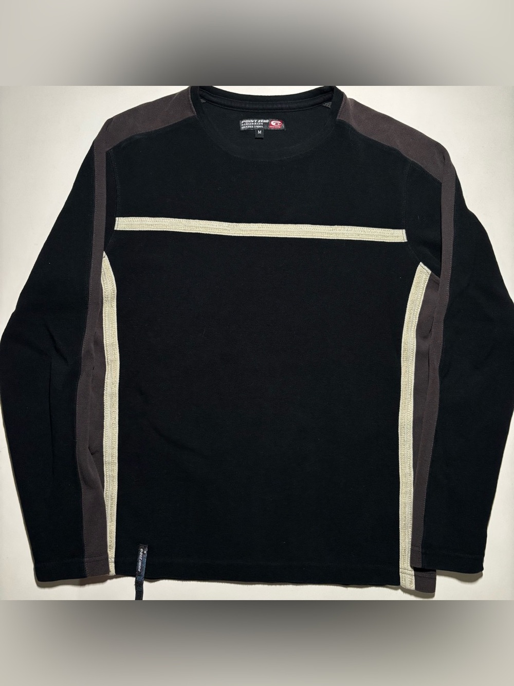 Point Zero Black Long-Sleeve Crew with Cream Contrast three tone shirt